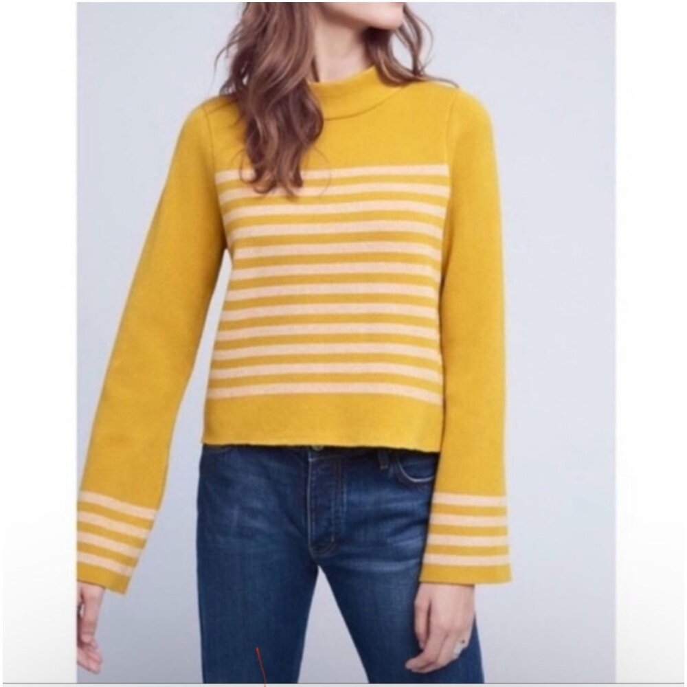 Moth Anthropologie Mock Neck Striped Cropped Sweater Size Medium